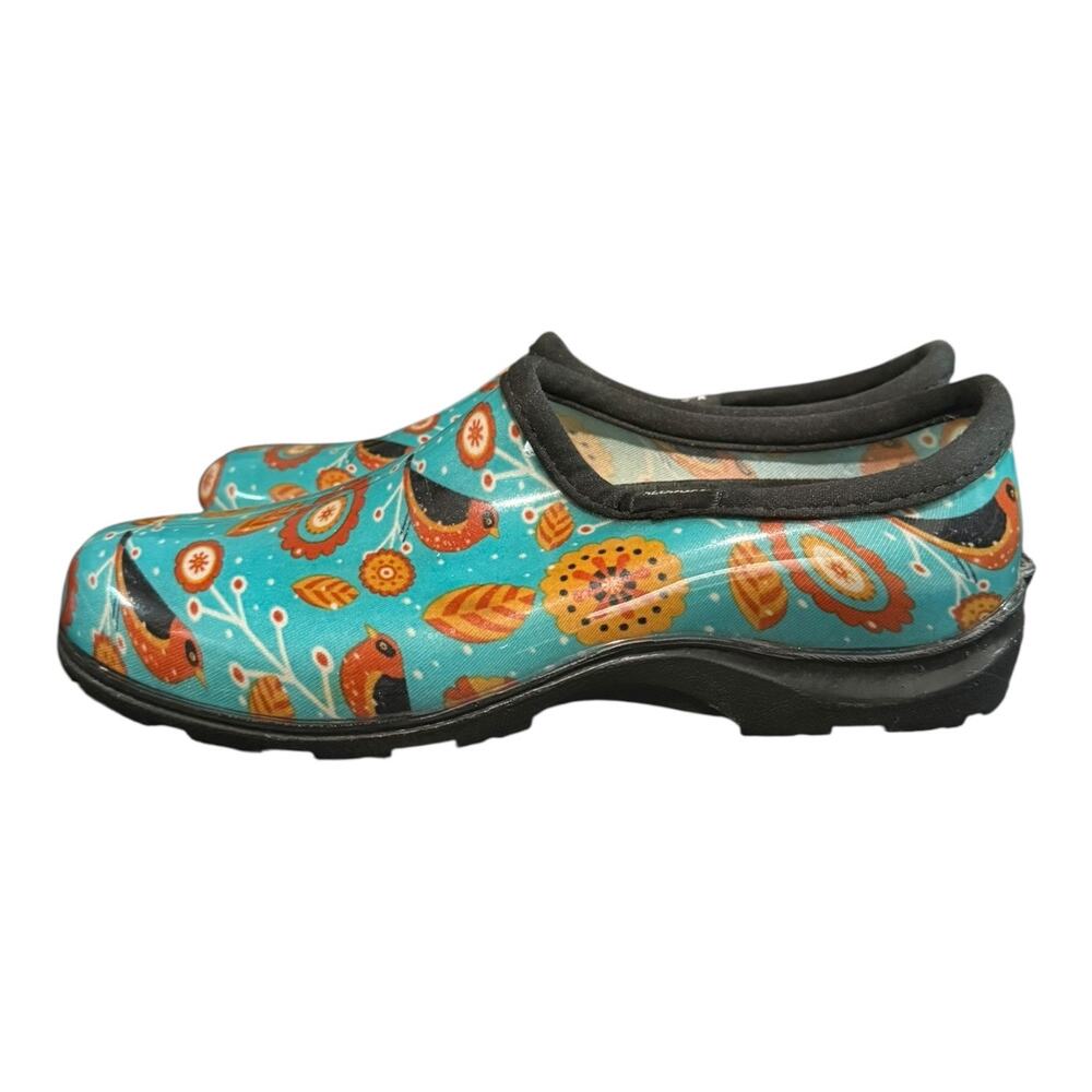 Sloggers Women's Size 10 Garden Rain Rubber Shoes Turquoise Bird Floral - Picture 5 of 9